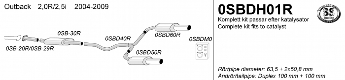 Rostfritt avgassystem Outback 4-cyl. Stainless exhaust system Subaru.